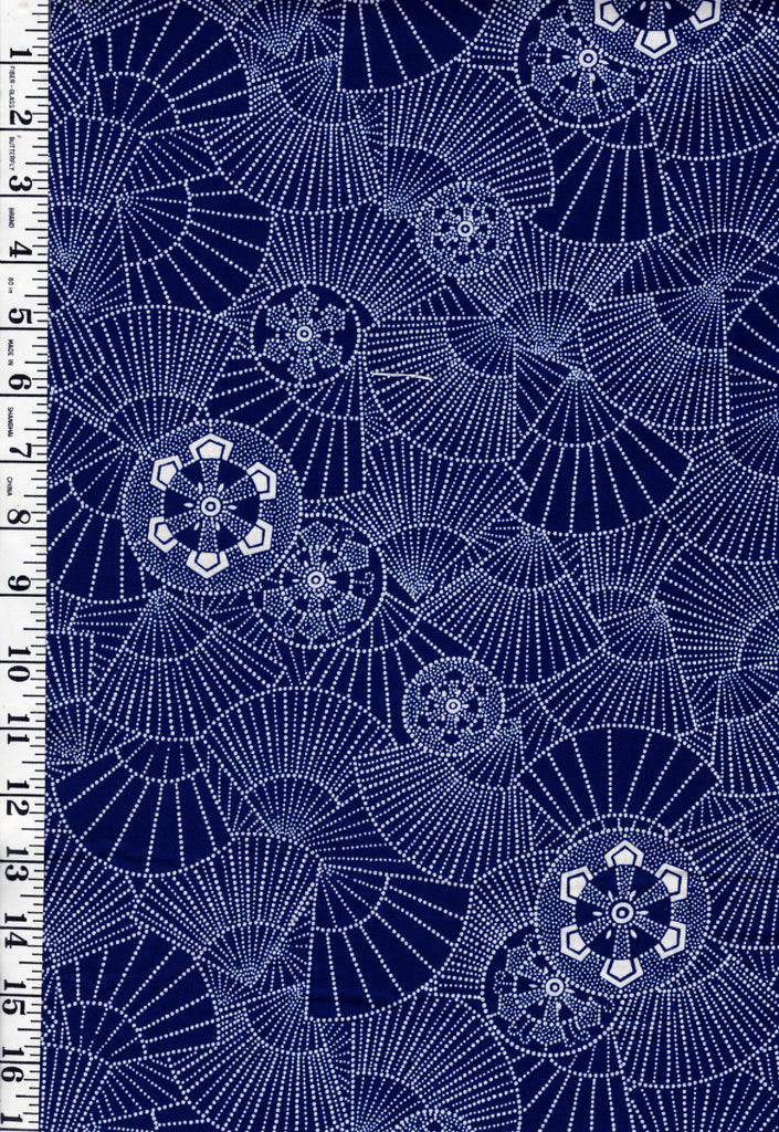 1015 - Yukata Fabric - Dotted Fans and Wheels - Traditional 14" wide - Navy