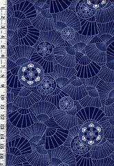 1015 - Yukata Fabric - Dotted Fans and Wheels - Traditional 14" wide - Navy