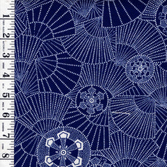 1015 - Yukata Fabric - Dotted Fans and Wheels - Traditional 14" wide - Navy