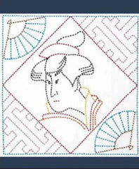 *Sashiko Pre-printed Sampler - Ukiyo-e Actor (Navy) & Ukiyo-e Beauty (Navy) - Buy One - Get One Free