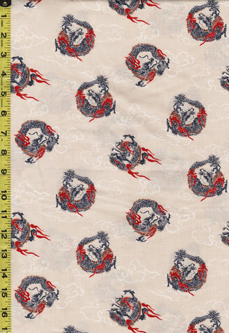 *Japanese - Hishiei Dragon Medallions - H-7107-1A - Light Beige - ON SALE - $5.00 BY THE YARD