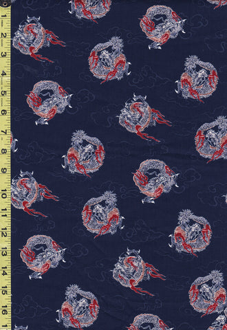 *Japanese - Hishiei Dragon Medallions - H-7107-1C - Navy - $5.00 BY THE YARD