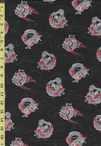 *Japanese - Hishiei Dragon Medallions - H-7107-1D - Black - ON SALE - $5.00 - BY THE YARD