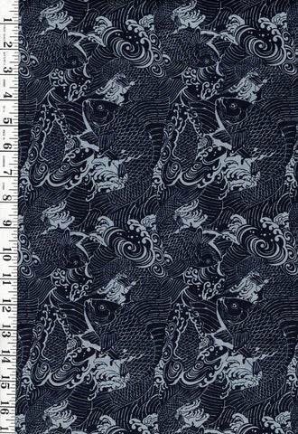 *Japanese - Compact Design - Sea Bream & Crested Waves (Trendtex 2009) - AB-009 - Indigo - By the Half Yard