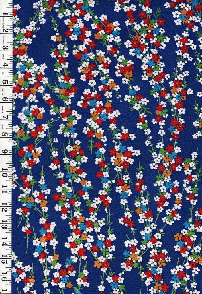 * Japanese Silk - Small Colorful Floral Branches - Blue - 1 2/3 yards - ON SALE