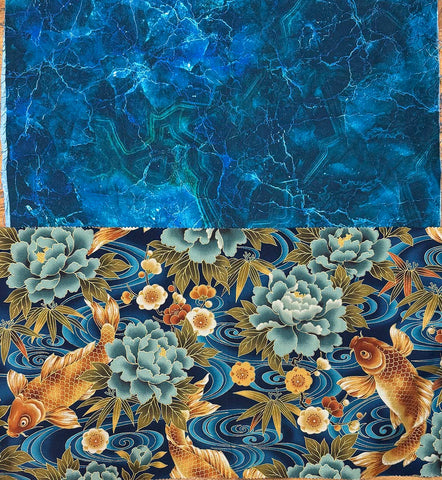 Asian - Kona Bay - Koi, Peonies & River Swirls (1/3 yard) & Northcott Rockery (1/2 yard) - ONE ONLY
