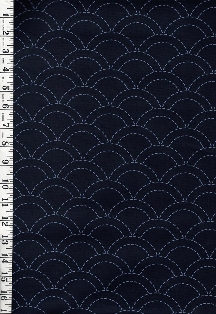 Sashiko Fabric - Pre-printed Sashiko Fabric - Wave Design (Seigaiha) - Dark Navy-Indigo - 103B - By the Half Yard