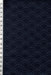 Sashiko Fabric - Pre-printed Sashiko Fabric - Wave Design (Seigaiha) - Dark Navy-Indigo - 103B - By the Half Yard