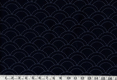 Sashiko Fabric - Pre-printed Sashiko Fabric - Wave Design (Seigaiha) - Dark Navy-Indigo - 103B - By the Half Yard