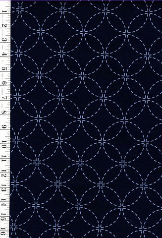 Sashiko Fabric - Pre-printed Sashiko Fabric - Seven Treasures - Dark Navy-Indigo - 102B - By the Half Yard