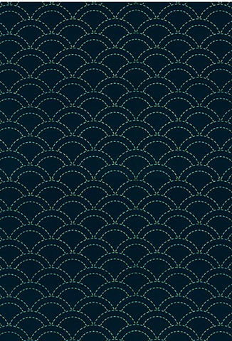 Sashiko Fabric - Pre-printed Sashiko Fabric - Wave Design (Seigaiha) # 9 - Dark Navy (READS BLACK) - By the Half Yard