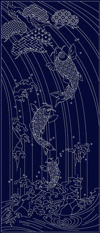 *Sashiko Pre-printed Sashiko Panel - Wagara SPLASHING SPIRITS - KF1123-11A - Dark Navy