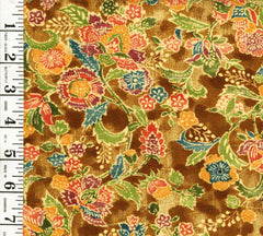 * Japanese Silk - Compact Stylized Flowers (Bingata Look) - Gold Ochre - 1 yard - ON SALE