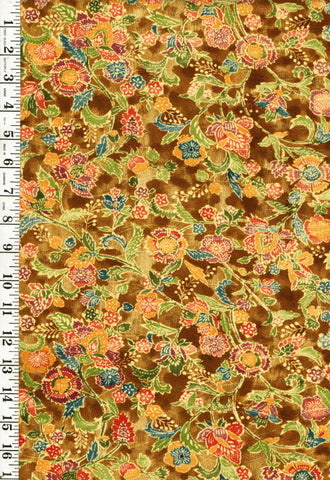 * Japanese Silk - Compact Stylized Flowers (Bingata Look) - Gold Ochre - 1 yard - ON SALE