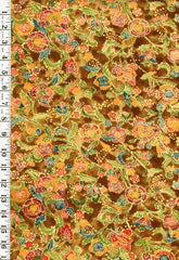 * Japanese Silk - Compact Stylized Flowers (Bingata Look) - Gold Ochre - 1 yard - ON SALE