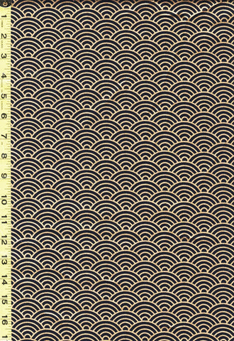 *Japanese - Hishiei Gold Metallic Waves (Seigaiha) - H-6833-1B - Dark Indigo (Almost reads Black)