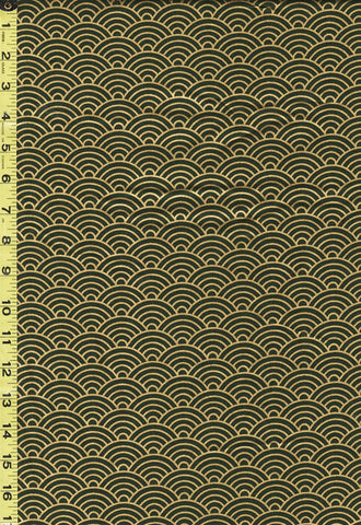 *Japanese - Hishiei Gold Metallic Waves (Seigaiha) - H-6833-1D - Olive Green