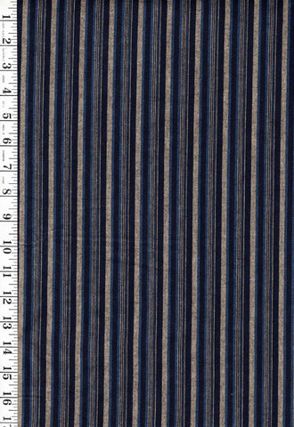 Vintage Woven Stripe - Japanese cotton fabric - Skinny Stripes - Indigo, Tan, Blue - By the Half Yard