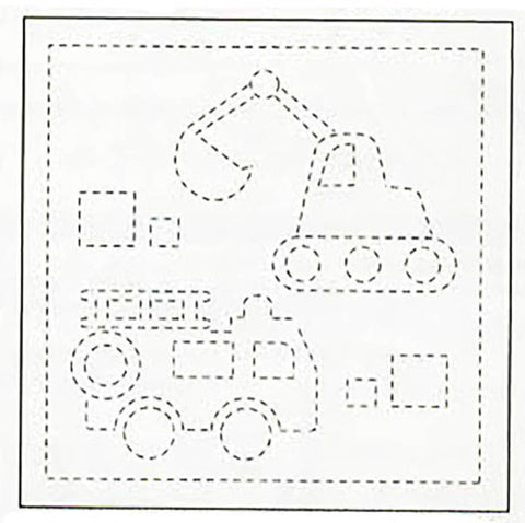 Sashiko Pre-printed Sampler (Olympus) - # 1003 Kids Bulldozer & Fire Truck - White - ON SALE