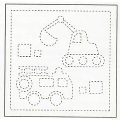 Sashiko Pre-printed Sampler (Olympus) - # 1003 Kids Bulldozer & Fire Truck - White - ON SALE