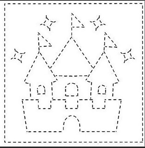 Sashiko Pre-printed Sampler (Olympus) - # 1006 Kids Castle - White - ON SALE - SAVE 30%