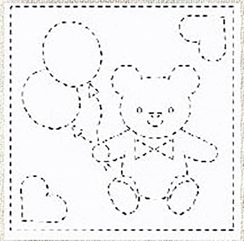 Sashiko Pre-printed Sampler (Olympus) - # 1008 Kids Teddy Bear & Balloons - White - ON SALE