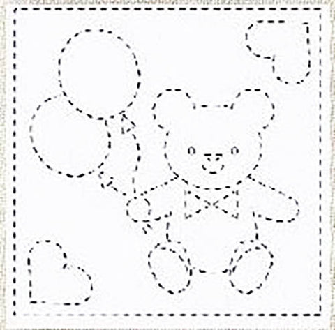 Sashiko Pre-printed Sampler (Olympus) - # 1008 Kids Teddy Bear & Balloons - White - ON SALE