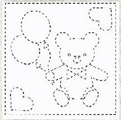 Sashiko Pre-printed Sampler (Olympus) - # 1008 Kids Teddy Bear & Balloons - White - ON SALE