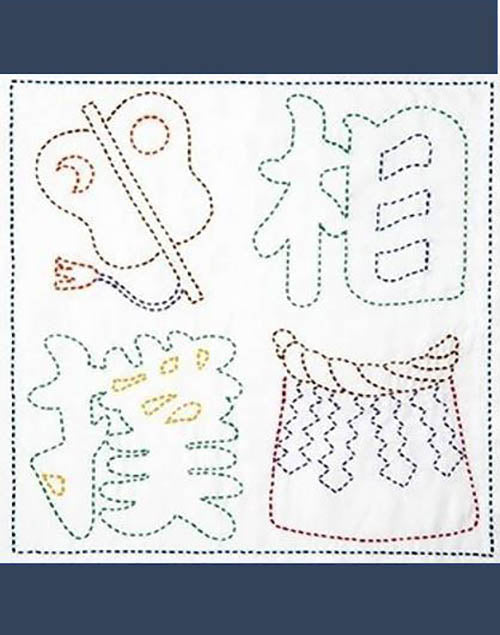 Sashiko Pre-printed Sampler (Olympus) - # 2082 Sumo Kanji - Navy - ON SALE