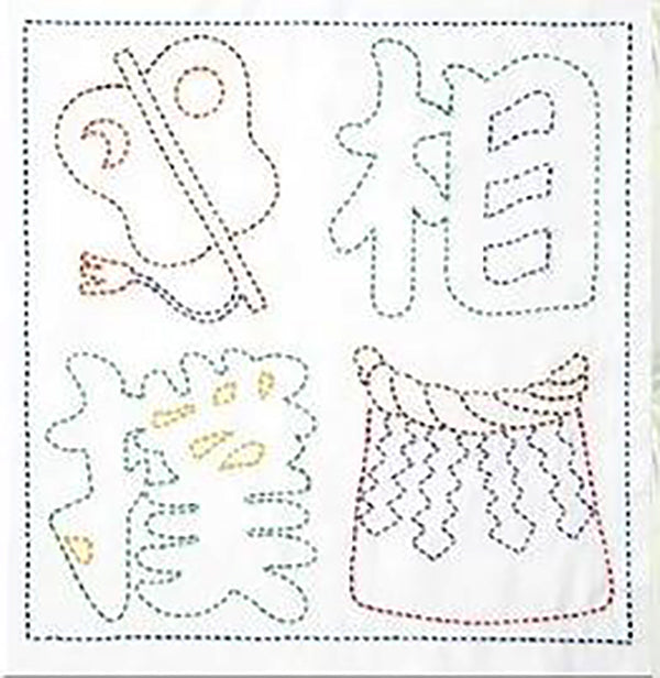 Sashiko Pre-printed Sampler (Olympus) - # 1082 Sumo Kanji - White - ON SALE