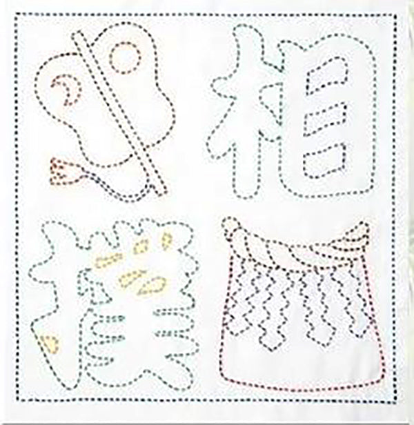 Sashiko Pre-printed Sampler - Sumo Kanji # 1082 - White - ON SALE