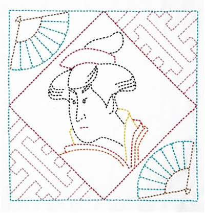Sashiko Pre-printed Sampler (Olympus) - # 1084 Ukiyo-e Beauty - White - ON SALE - SAVE 30%