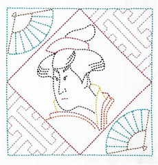 Sashiko Pre-printed Sampler (Olympus) - # 1084 Ukiyo-e Beauty - White - ON SALE - SAVE 30%