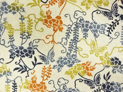 599 - Japanese Combined Weave - Butterflies & Peony Arabesque - Beige
