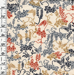 599 - Japanese Combined Weave - Butterflies & Peony Arabesque - Beige