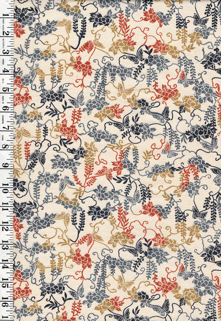 599 - Japanese Combined Weave - Butterflies & Peony Arabesque - Beige