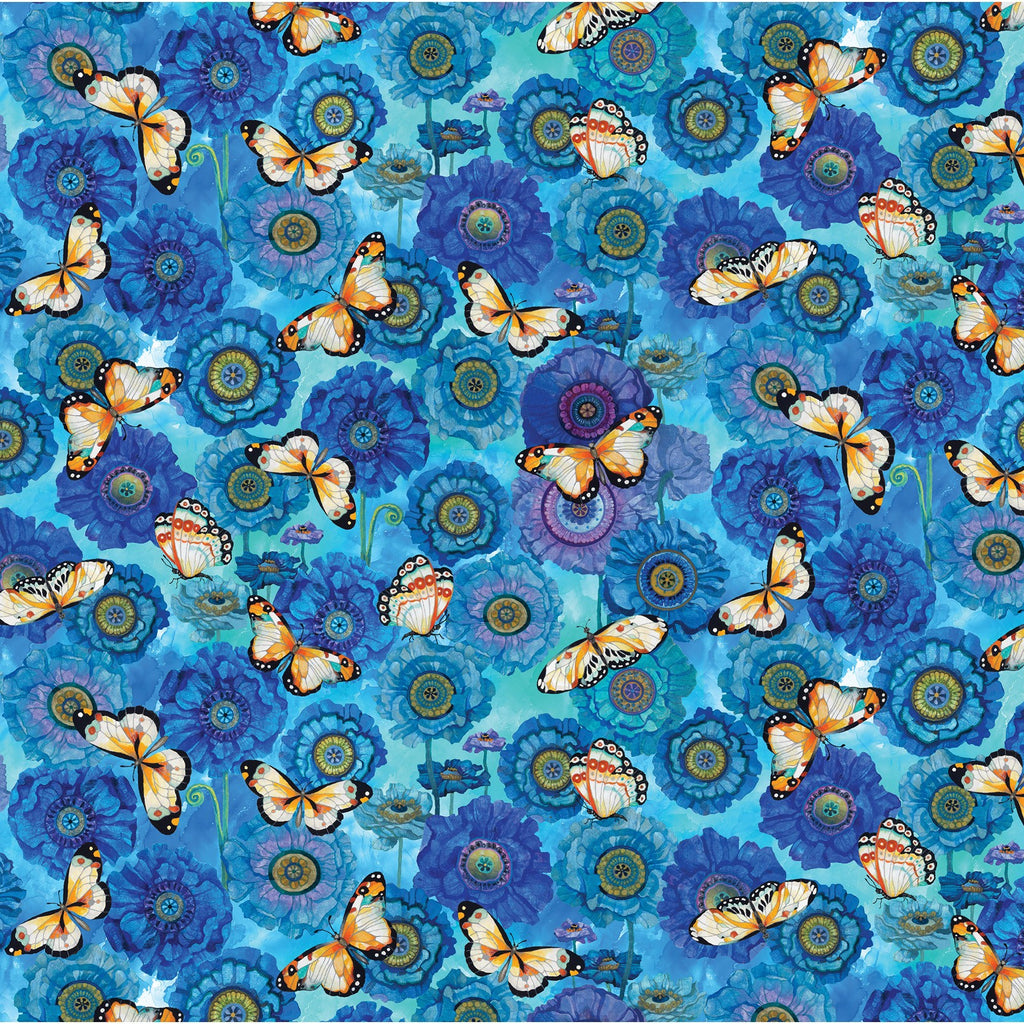 *Tropical - SEASON OF THE SUN - Blossoms & Butterflies - 13194-81 - Turquoise - ON SALE - SAVE 20% - By the Yard