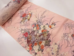411 - Japanese Silk - Fans & Floral Clusters - Pink with Gold Metallic Accents