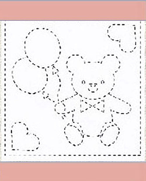 Sashiko Pre-printed Sampler - Kids Teddy Bear & Balloons # 3008 - Dusty Rose - ON SALE