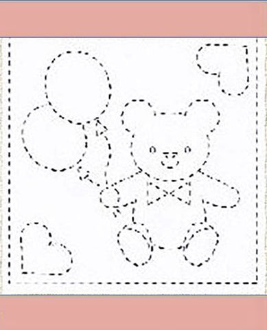 SALE - Sashiko Pre-printed Sampler (Olympus) - # 3008 Kids Teddy Bear & Balloons - Dusty Rose