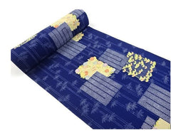 400 - Japanese Silk - Bamboo & Floral Blocks - Dark Navy Blue