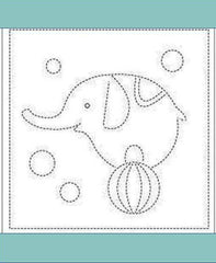Sashiko Pre-printed Sampler - Kids Elephant & Beach Ball # 4002 - Aqua - ON SALE