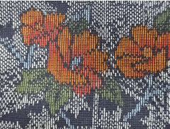 401 - Japanese Silk - Village & Orange Flowers - Gray & Black