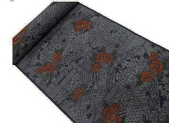 401 - Japanese Silk - Village & Orange Flowers - Gray & Black