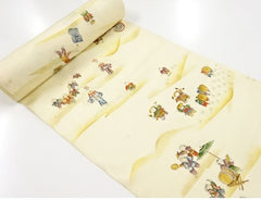 402 - Japanese Silk - Small Children Playing - Key Maze Background - Cream