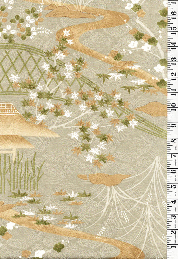 406 - Japanese Silk - Scenic Countryside & River Swirls - Silver