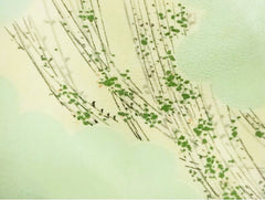 403 - Japanese Silk - Clouds, Leafy Branches & Pebbles - Soft Mint Green