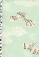 403 - Japanese Silk - Clouds, Leafy Branches & Pebbles - Soft Mint Green