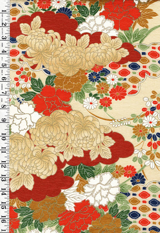 596 - Japanese Combined Weave - Floral Garden - Multi-Colors - Gold Metallic