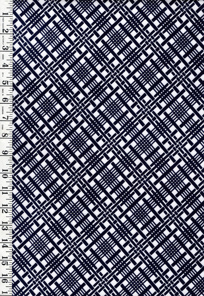 Yukata Fabric - 521 - Diagonal Woven Bars - Indigo & White